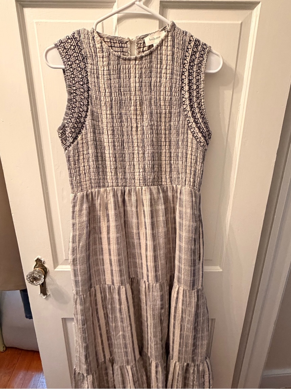 bohme Sleeveless Striped Maxi Dress in Cream and Navy